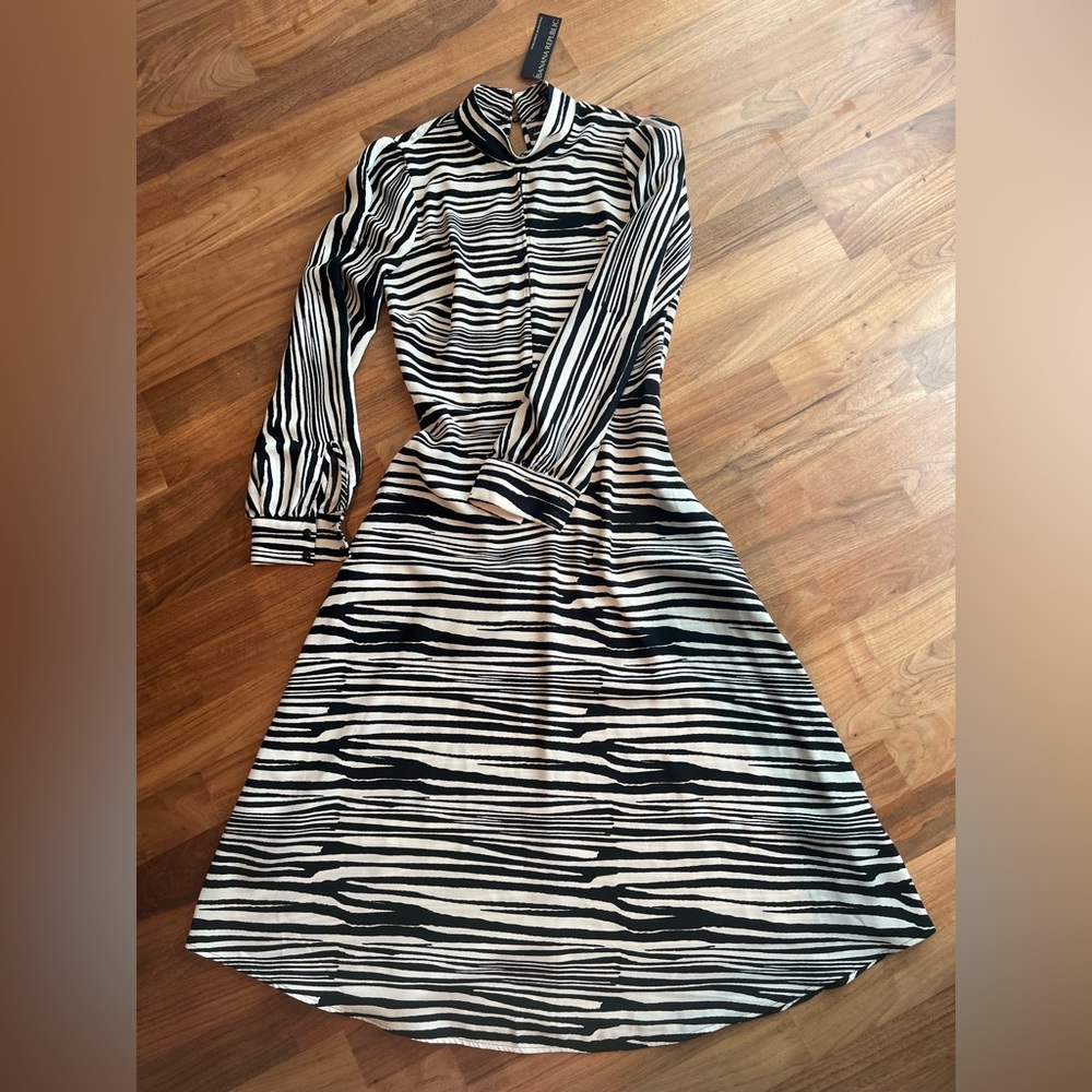 Banana Republic Mock Neck Zebra Striped Midi Dress